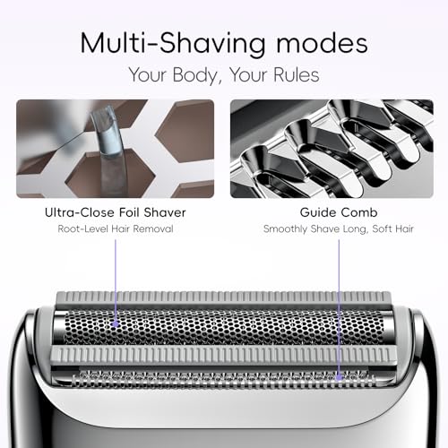 Image of yoose Electric Razors for Women, IPX7 Alloy Body Bikini Trimmer for Women (USB-C, Trimmer Comb, Multi Shaving Modes), Portable Size, Taro Purple