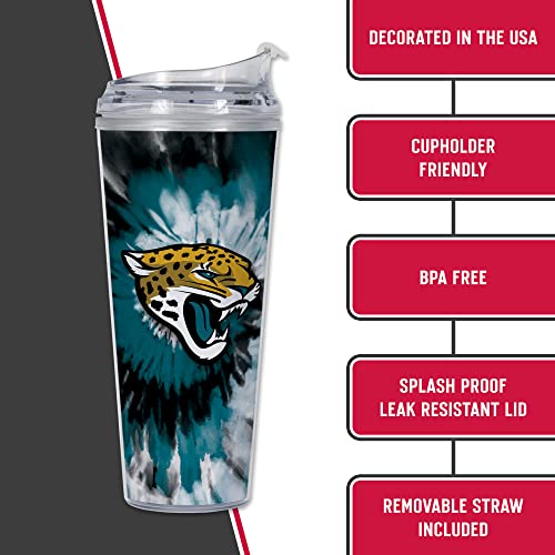 Image of Rico Industries NFL Football Glitter 24oz Acrylic Glitter Tumbler with Hinged Lid, Officially Licensed Double Wall Tumbler with Straw