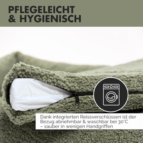 PAW WOW Sven Hundebett | Orthopädisches Hundebett | Teddy-Stoff | Hundekörbchen für kleine, mittelgroße und große Hunde (Olive, 85x65cm)