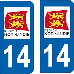 SAFIRMES 2 Stickers Autocollant Style Plaque Auto Immatriculation département 14 Normandie