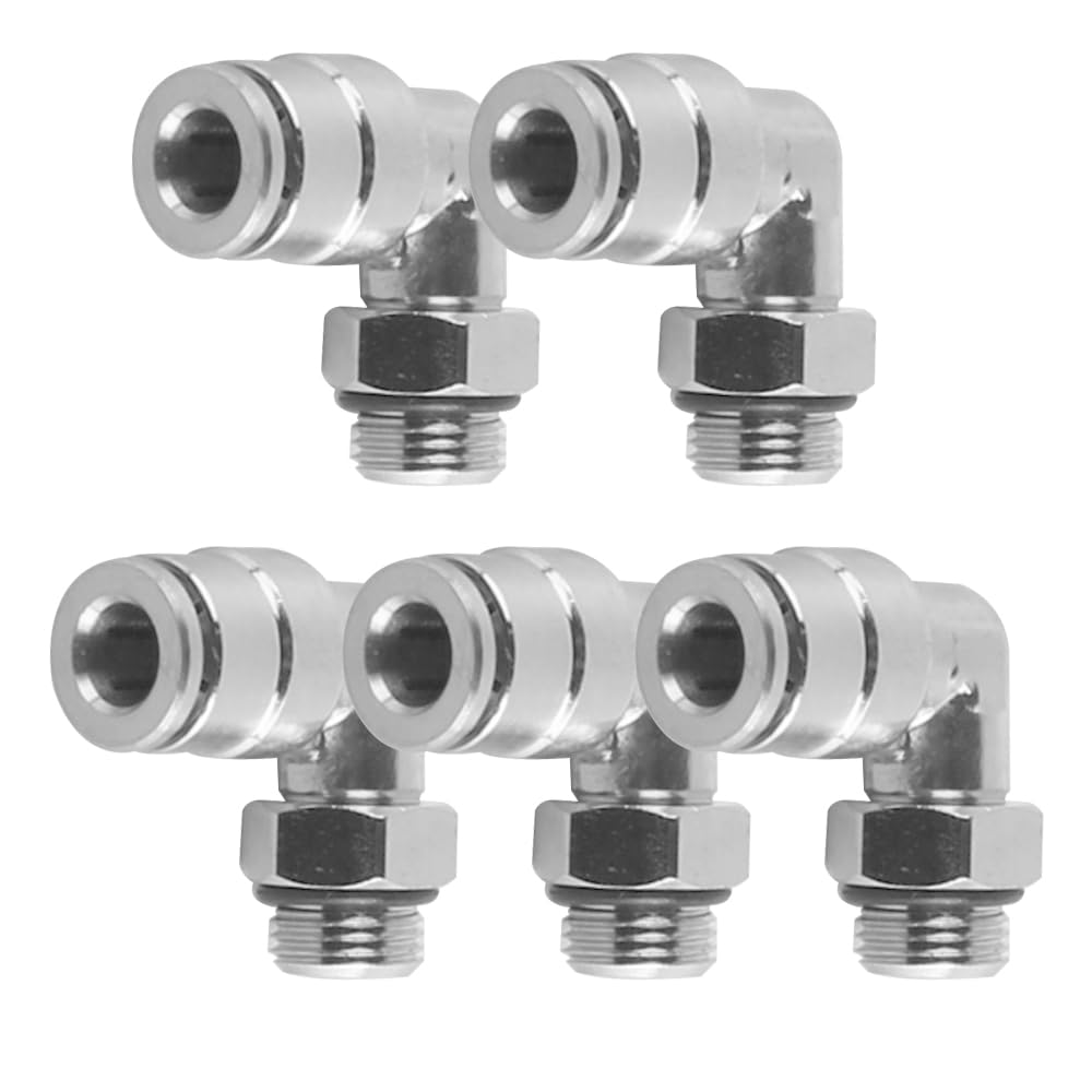 5 Pezzi Tubo 6 mm od x 1/8" Bsp Filettatura Maschio con O-Ring Gomito Ottone nichelato Push to Connect Raccordo Pneumatico Push Lock