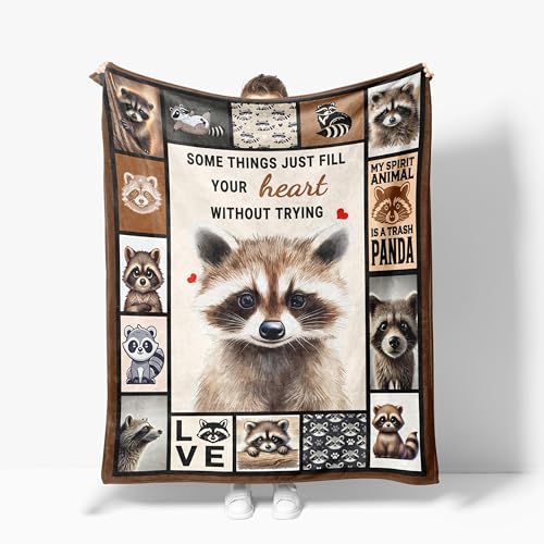Raccoon Throw Blanket Warm Decor Animal Raccoons Soft Flannel Blanket Raccoon Gifts for Kids Boys Girls Men Women 40 X 50
