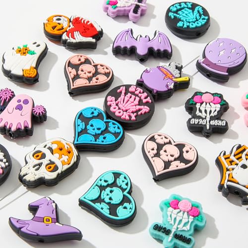 BERMRO 20pcs Halloween Silicone Focal Beads Random Focal Beads Bulk for Bead Pens Jewelry Bracelet Making DIY Crafts Project Supplies (Halloween)