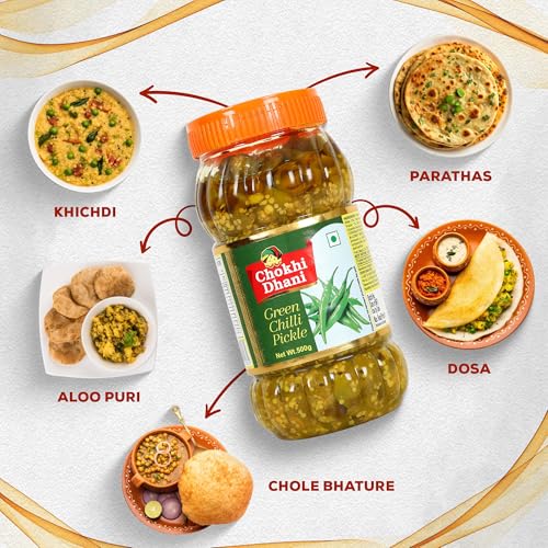 Image of Chokhi Dhani Green Chilli Pickle Pack of 2 (500g Each) | Hari Mirch Achar | Tangy & Spicy Indian Pickle | Traditional Homemade Style