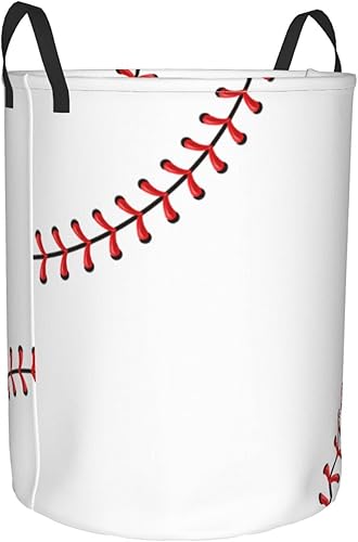 Miniatura 2 de Cesta redonda para ropa sucia de 38 litros, cesta de almacenamiento de béisbol con costuras rojas, revestimiento impermeable, organizador de bolas