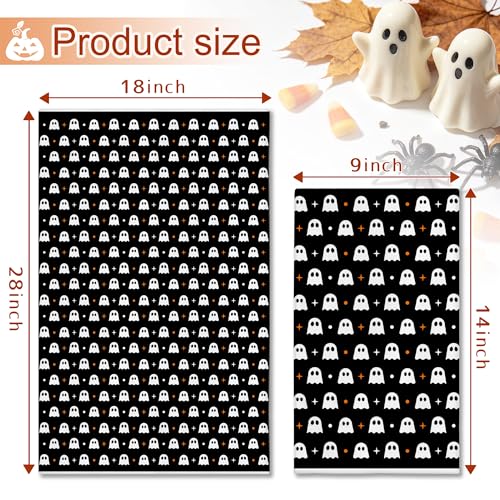 Image of Hexagram Halloween Kitchen Towels, Ghost Spooky Halloween Hand Towels | Black Dish Towel, Ghost Bathroom Decor, Sets of 2, 18 inchx28 inch, Gifts