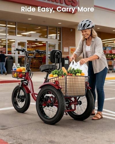 Image of MOONCOOL Electric Tricycle for Adults, 20 inch x 4 inch Fat Tire Electric Trike, 48V 500W Motorized Electric Bicycle Bikes, 3 Wheels 7 Speed Ebike with Removable Battery, Aluminum Frame & Large Basket