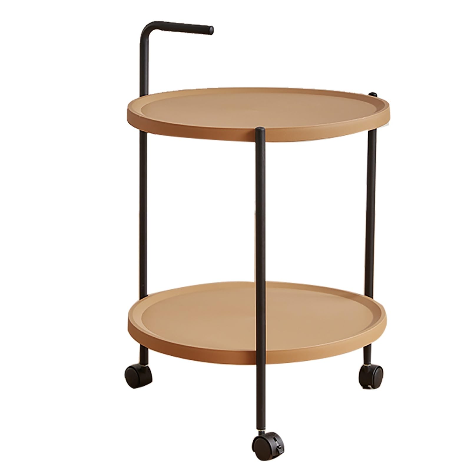 SXZenSpace Side Table with Tier Storage Shelf End Rolling Wheels Sofa Armrests for Living Room Bedroom Office Bathroom(Brown)