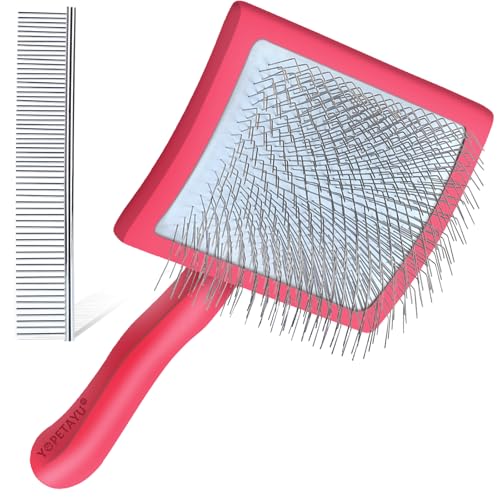YOPETAYU Grande spazzola per cani e gatti a pelo medio e lungo, barboncini, Goldendoodles, spazzola per rimuovere peli sciolti, grovigli, nodi, sottopelo, pettine, rosso