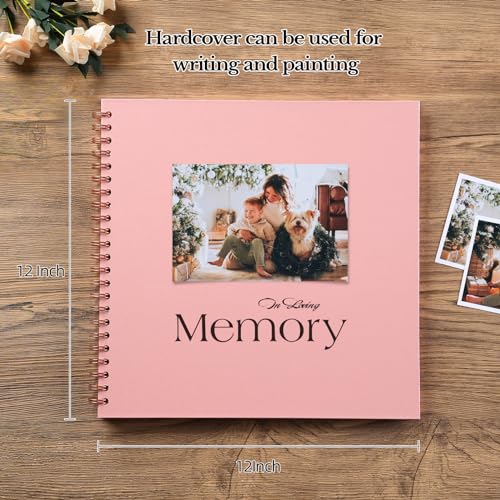 potricher 12 x 12 Inch DIY Scrapbook Album 40 Pages Hardcover Kraft Paper Scrap Book Photo Albums Memory Book for Wedding and Anniversary Family (Pink, 12 Inch) - 3