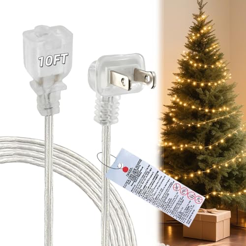 10 FT Clear Extension Cord Indoor Thin 2 Prong Extension Cord with Flat Plug Invisible Slim Extension Cable for Christmas Lights Lamps & Holiday Lighting (18AWG 10A/125V)