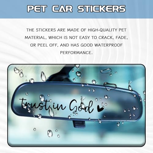 Image of 2 PCS Trust in God Rearview Mirror Sticker, Vinyl Automotive Rear View Mirror Stickers and Decals for Vehicles, Christian Bible Verse Stickers, Cute Car Accessories for Women (Black)