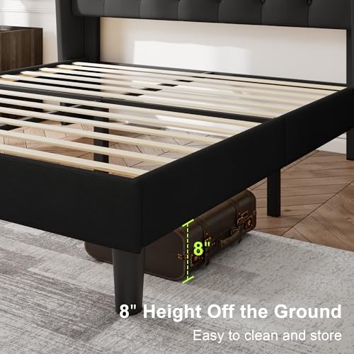 Image of Feonase Full Size Bed Frame with Upholstered Wingback Headboard,Button Tufted Platform Bed and Heavy Duty Wooden Slats Support,Easy Assembly, Noise-Free,No Box Spring Needed, Black