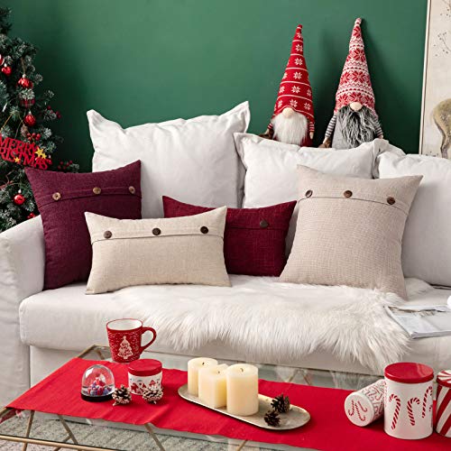 Miulee 2PCS_18INCH_TRIBUTTON_CA-01 Set Of 2 Decorative Linen Throw Pillow Covers Cushion Case Triple Button Vintage Farmhouse Christmas Pillowcase thumb #4