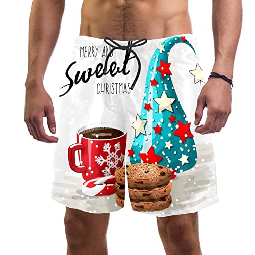 Maillot de bain homme biscuits Noël - Short de plage léger motif chapeau café