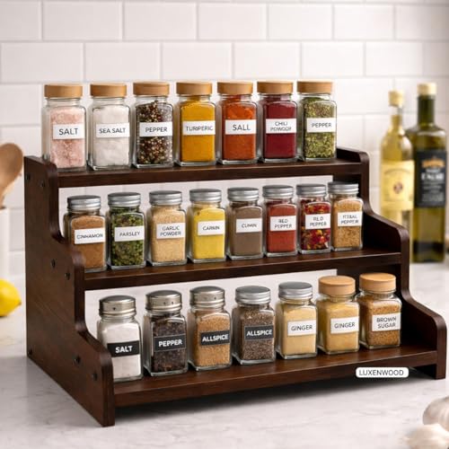3 Tier Wooden Kitchen Organizer Rack for Countertop | Wooden Spic...
