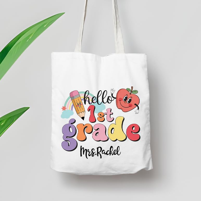 Personalized Canvas Teacher Tote Bag – Large, Durable Custom Name Gift for Educators, Series 032