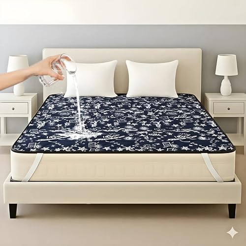 Image of PVC Waterproof Mattress Protector | 100% Waterproof Fitted Bed Cover | Soft, Breathable & Hypoallergenic | Protects Against Spills, Sweat, Dust & Stains | (Navy Blue, 72 inchx78 inch)