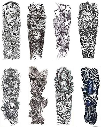 8 Sheets Full Arm Temporary Tattoos, Extra Large Fake Tattoos For Men and Women, Waterproof Body Art Stickers 19"X 6.75"