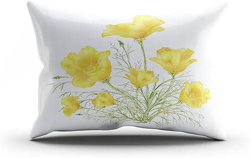 Beauty Boudoir - Funda de cojín rectangular decorativa para el hogar, diseño de amapola de California, color verde y amarillo, diseño de amapola de