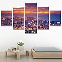 SIGNWIN 5 Panel Canvas Wall Art Modern Art Cityscape Contemporary Expressive Multicolor Photography Places for Home Decorations Ready to Hang - 60