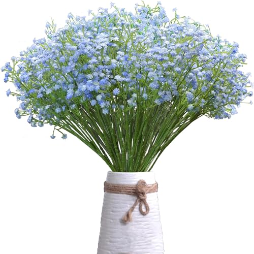 JIFTOK Babys Breath Artificial Flowers, 24 Pcs Fake Flowers Gypsophila Bouquet Fall Flowers Artificial for Decoration, Real Touch Plastic Flower for Wedding DIY Party Home Garden Office (Blue)