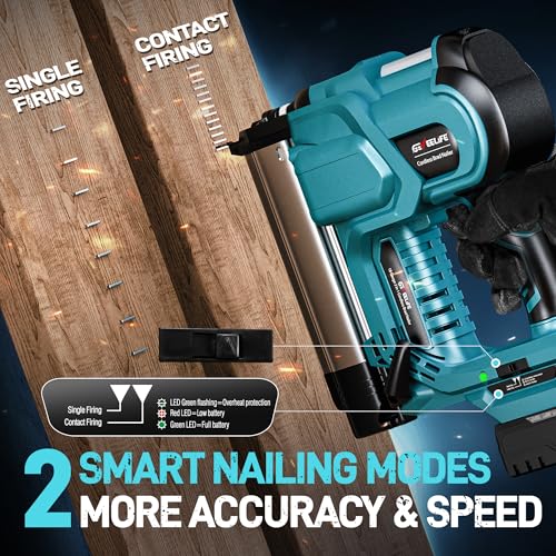GEVEELIFE Cordless 2" Brad Nailer with 2×2.0Ah Batteries – 2-in-1 18G Nail Gun & Staple Gun, Battery-Powered, 1000 Nails Included, Adjustable Depth, 2 Modes for Wood Carpentry