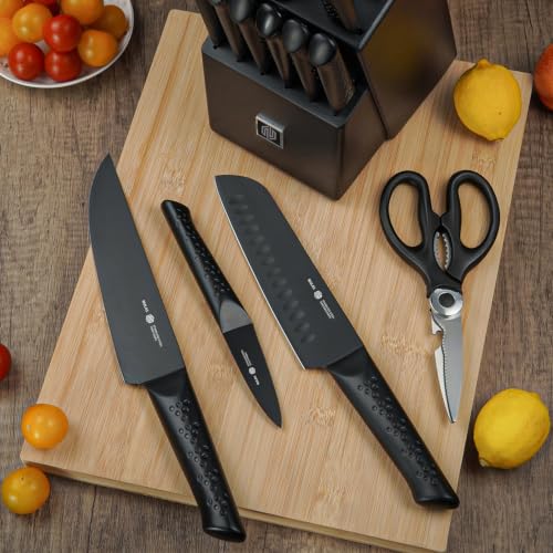Image of 15-Piece Kitchen Knife Set with Block, Built-In Sharpener, Dishwasher Safe