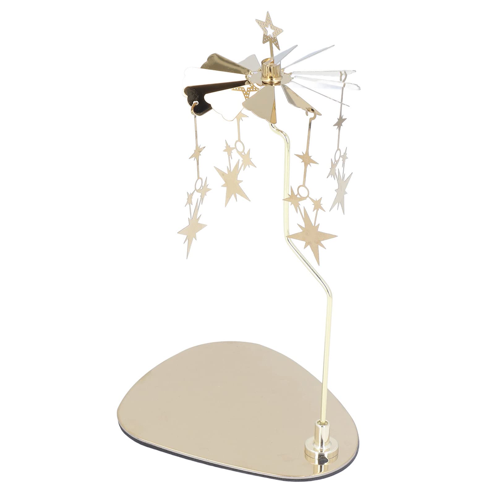 Rotating Candle Holder Stand Stainless Steel Metal, Auto Rotation, Romantic Decor, Round Tray for Christmas Wedding Home Decor (Golden Star (cup without candle))