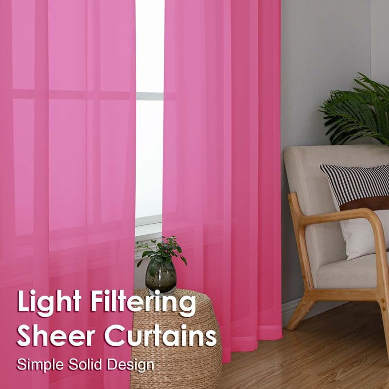 Image of OVZME Hot Pink Sheer Curtains 72 Inches Long 2 Panels - Soft Light Filtering Window Sheer Panels for Living Room /Bedroom, Top Dual Rod Pocket, 1 Pair, Each 42Wx72L Inches