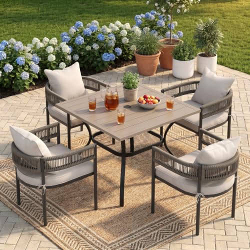 Image of VICLLAX Patio Dining Set for 4-37.8 inch Square Table & Cushioned Wicker Seats