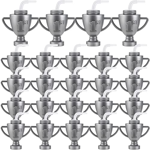 Amyhill 24 Pcs Race Car Trophy Cups With Straws and Lids 12 Oz Plastic Race Car Birthday Party Supplies And Favors For Kids Adults Props Rewards Winning Prizes Competitions (Silver) by Amyhill - Used condition - US$24.12