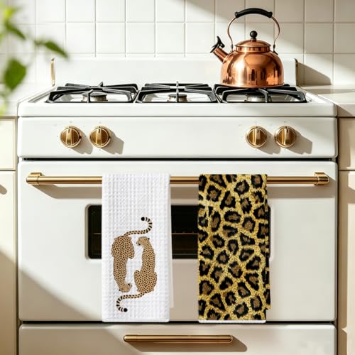 Image of Hanamiya Na 2 Pcs Trendy Cheetah Leopard Print Kitchen Towels 14x24 Inch, Cheetah Print Gifts for Women Dish Tea Towels, Leopard Decor Hand Towels for Home Kitchen Bathroom