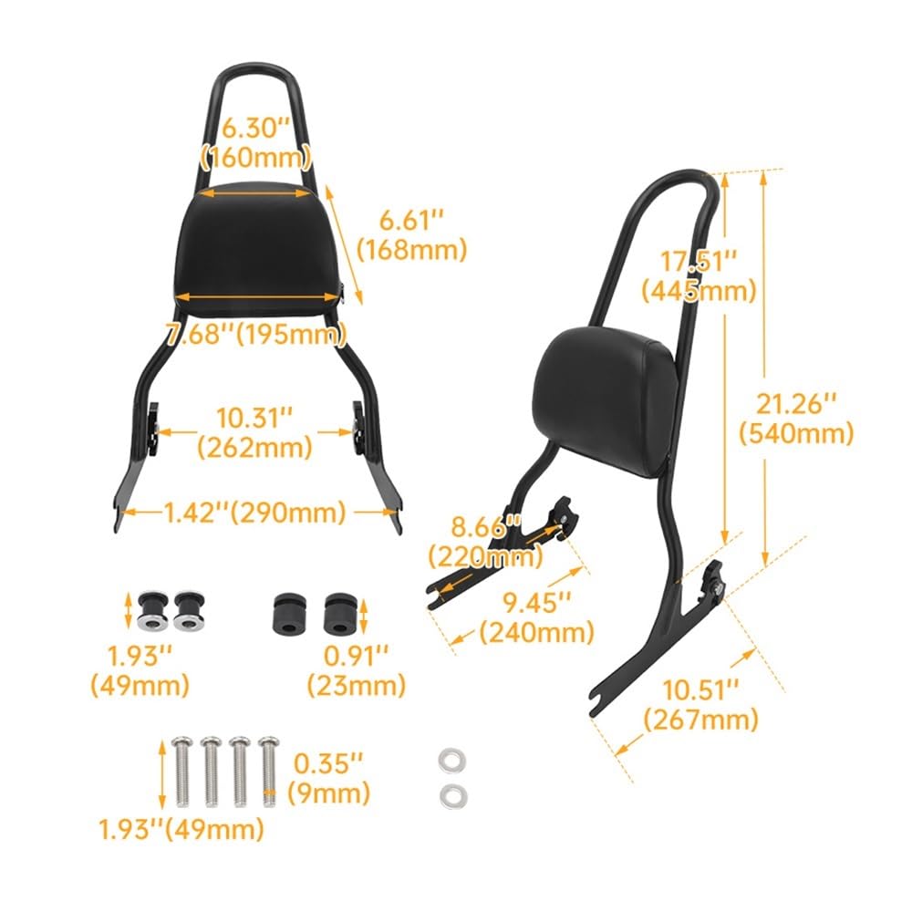 Schienale passeggero moto Kit Sissy Bar Posteriore Per Moto Nero Con Cuscino Schienale Per Ha&rley, Per Softail, Per Custom, Per FXST, Per FXSTC