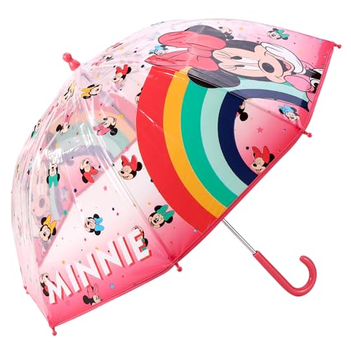 Minnie Mouse Kids Windproof Dome Umbrella for Childrens Boys Girls Brolly with Safety Open