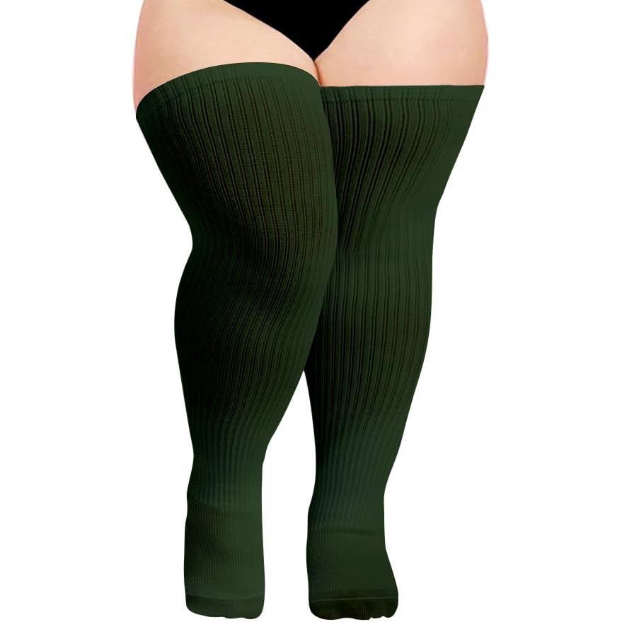 Image of Moon Wood Plus Size Thigh High Socks for Thick Thighs- Womens Knit Cotton Extra Long Over the Knee High Socks Leg Warmer