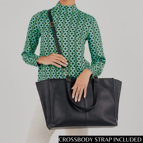 Mersi Paloma Carry-All Tote Purse - Faux Leather Tote Bag With Convertible Luggage Sleeve & Removable Shoulder Strap - Vegan Leather Tote Bag For Women - (11.5”H X 20.75”L X 4.25”D, Black) #TOP5