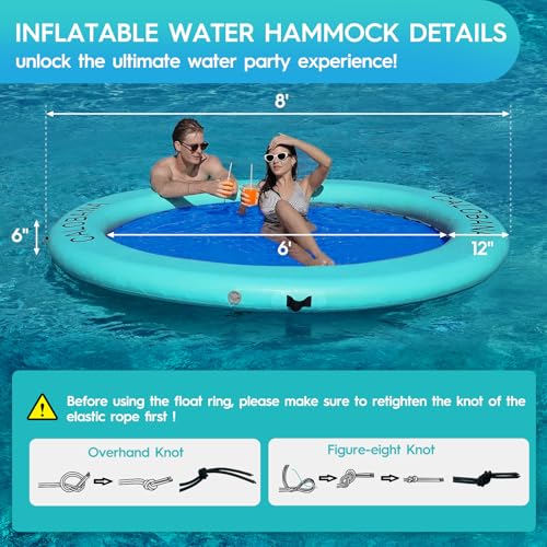 Round Floating Ring Inflatable Water Hammock Heavy Duty River Floats Lake Raft for Adults Tanning Pool Lounger Float Island Platform Pad Mat for Party