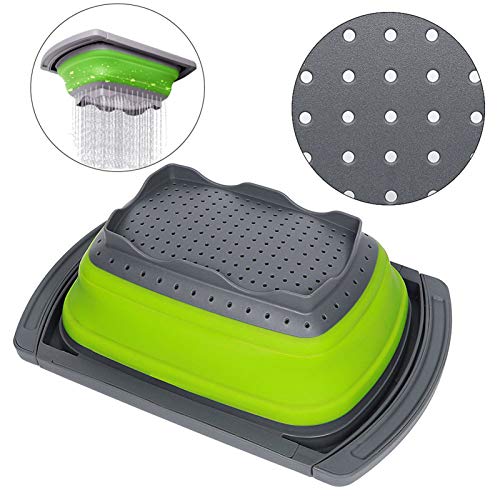 EigPluy Kitchen Collapsible Colander Over The Sink Kitchen Colander Strainer With Extendable Handles 6 Quart Folding Strainer for Draining Fruit,Pasta,Vegetable(3 packs) - Thumbnail 5