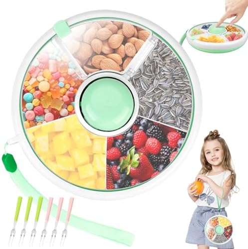 SUPPUIMNT Snack Spinner, ronde snackbox voor kinderen, met 5 vakken en knop, rond, herbruikbaar, snoepbord, roterende snackbox voor buiten, gezinnen, feest, kids, snack spinner bundel (blauw SUPPUIMNT Snack Spinner, ronde snackbox voor kinderen, met 5 vakken en knop, rond, herbruikbaar, snoepbord, roterende snackbox voor buiten, gezinnen, feest, kids, snack spinner bundel (blauw