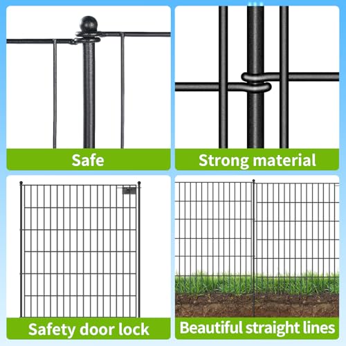 10 Panels No Dig Decorative Garden Fence with Gate, 32 in(H) X 24.2 ft(L) Dog Fence Outdoor for Yard, Thickened Rustproof Metal Wire Panel, Garden Fengces and Borders for Dogs, Rabbits, and Patio