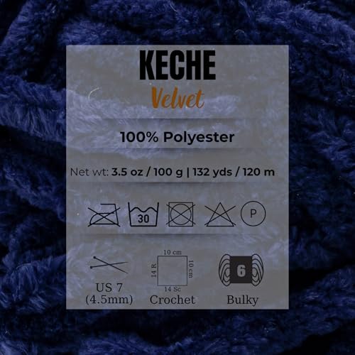 Image of Keche Velvet Yarn for Crocheting, Soft Chenille Bulky Baby Blanket Amigurumi Yarn 3x100 gr (3x132 yds) (3- Skeins) - Navy Blue
