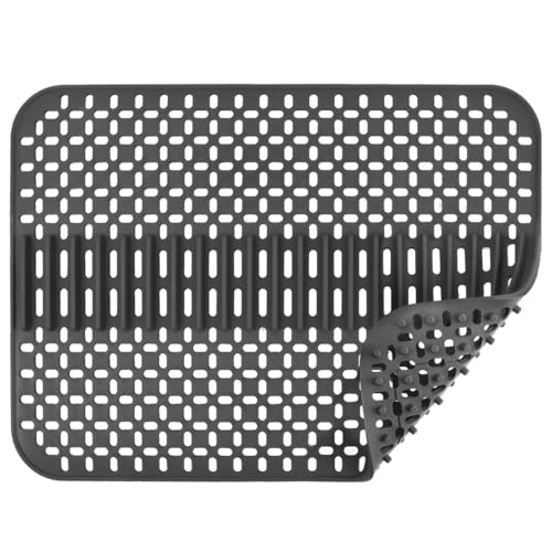 POUMUE 43 × 32cm Tapis Evier Cuisine en Silicone, Tapis d'évier en Silicone avec Pieds d'appui, Tapis de Séchage de Vaisselle, Protection Evier Cuisine Résistant à la Chaleur et Antidérapant