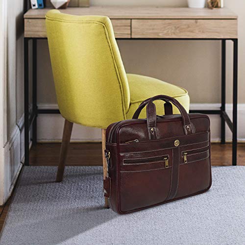Image of Genuine Leather Unisex 15.6 inch Professional Laptop Office Messenger Bag (Bombay Brown)