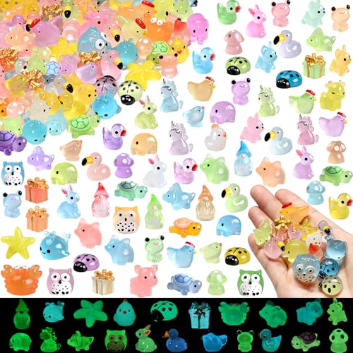 152 Pcs Tiny Mini Resin Animals Luminous Small Little Plastic Animals Variety Pack Bulk Miniature Figurines Figures Ducks Turtle Owl Frog Dog 96 Styles Garden Decor