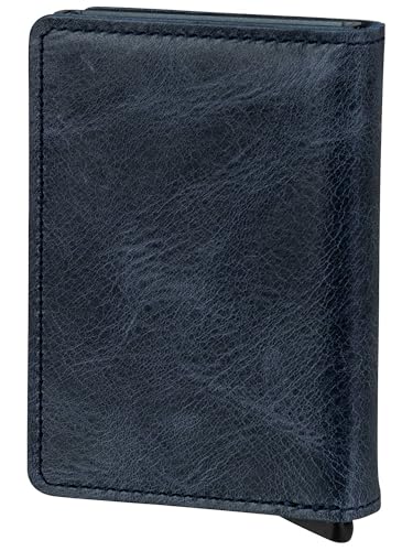 Image of Secrid - Slim Wallet Genuine Vintage Leather RFID Safe Card Case for max 12 Cards (Chocolate) (Blue)