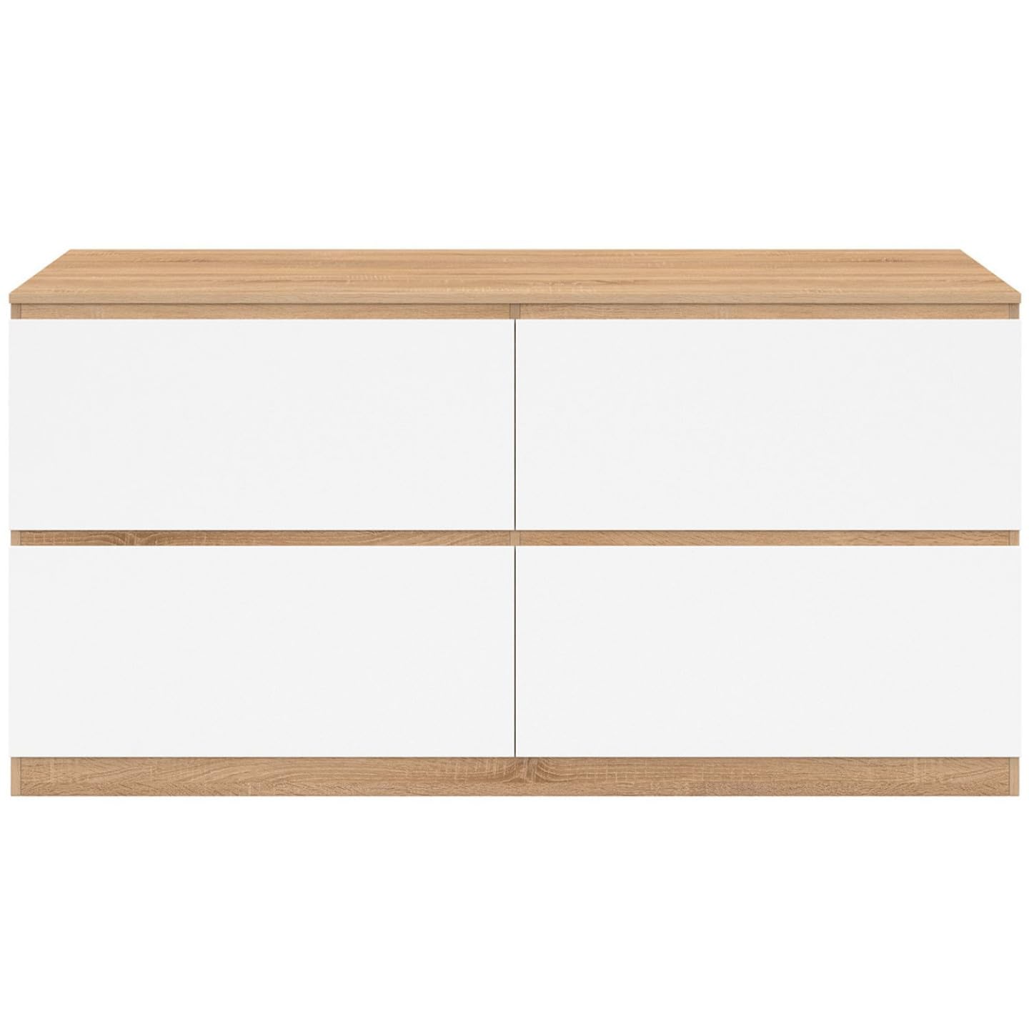 IDMarket - Meuble Double Vasque Suspendu Salle de Bain TOMI 120 cm 4 tiroirs façon hêtre et Blanc