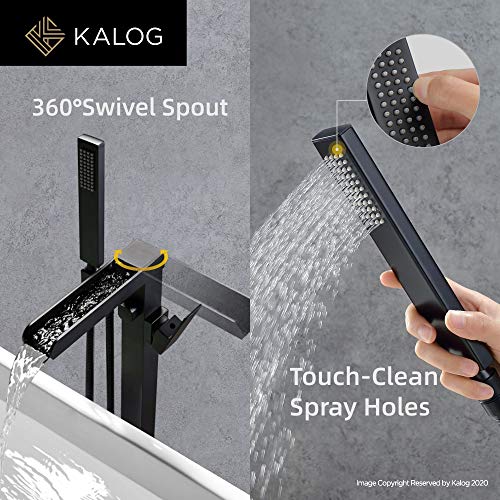 Kalog Waterfall Model Single Handle Freestanding Tub Filler Floor Mount Bathtub Faucet With Square Handheld Shower (Matte Black-D) #TOP2