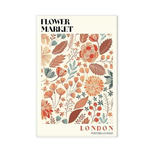 QIENAZIO Portobello Road Flower Market Retro 70s Flower Market - Lienzo decorativo para pared, dormitorio, oficina, cocina, regalo, 60 x 90 cm