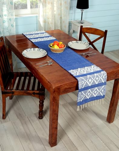 Image of Premium Boho Cotton Table Runner for 4 6 Seater Dining Table |Center Table |Coffee Table|Dining Table|Eating Area|Table Decor(14*72 INCHES)|Dark Blue| SZPR 048